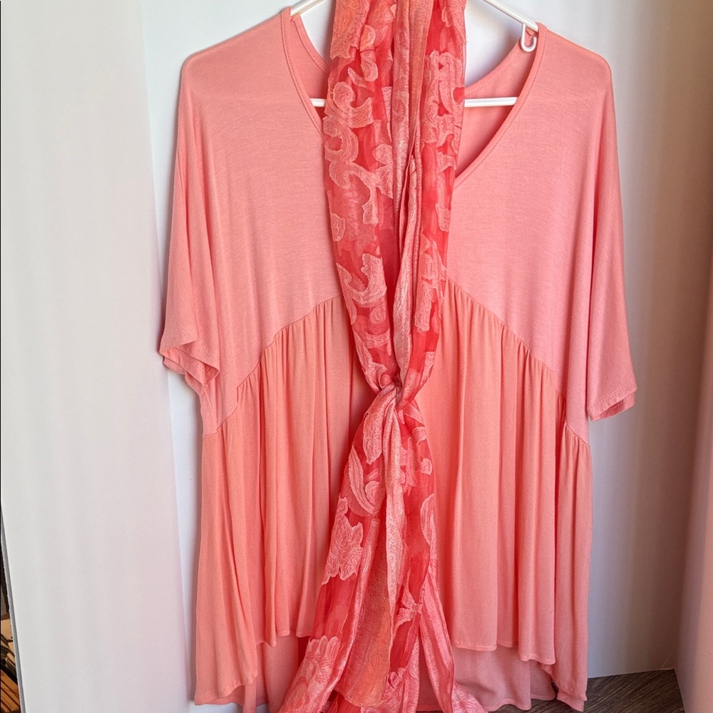 Miss Me Peach Tunic with scarf
